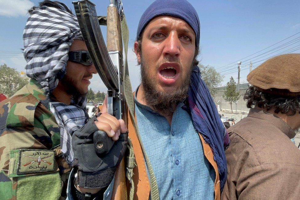 Taliban forces patrol near the entrance gate of Hamid Karzai International Airport, a day after U.S troops withdrawal, in Kabul, Afghanistan August 31, 2021.