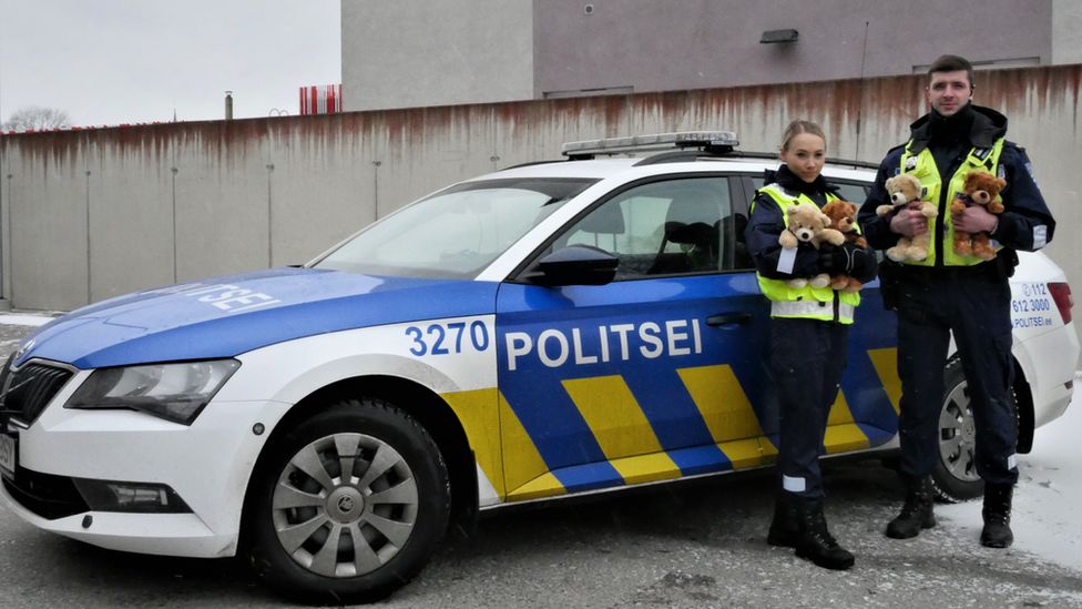 Estonian police with teddy bears to comfort children