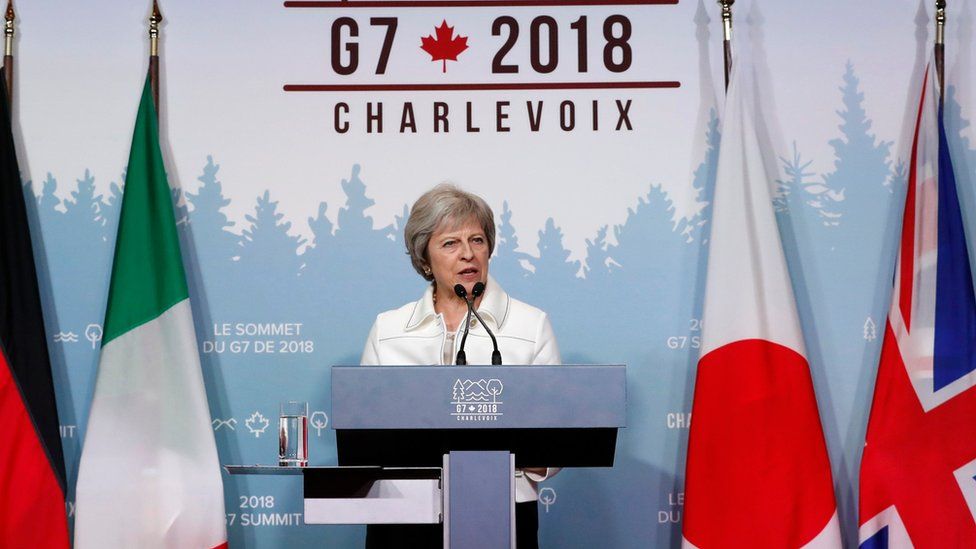 Theresa May at the G7 summit in Charlevoix, Quebec