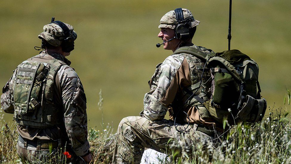 British soldiers take part in the Swift Response 22 military exercise at the Krivolak Military Training Center in Negotino, in the centre of North Macedonia, on May 12, 2022.