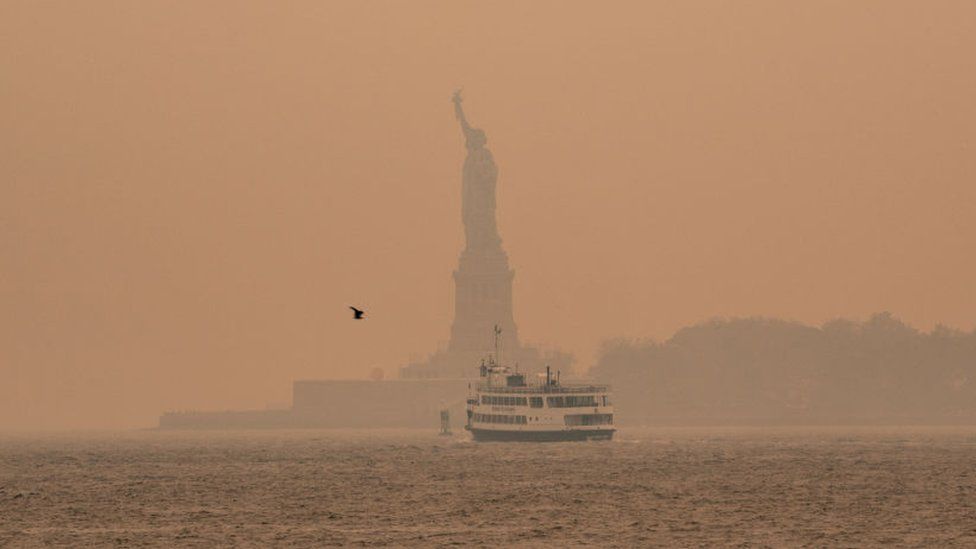 Statue of liberty with smoke