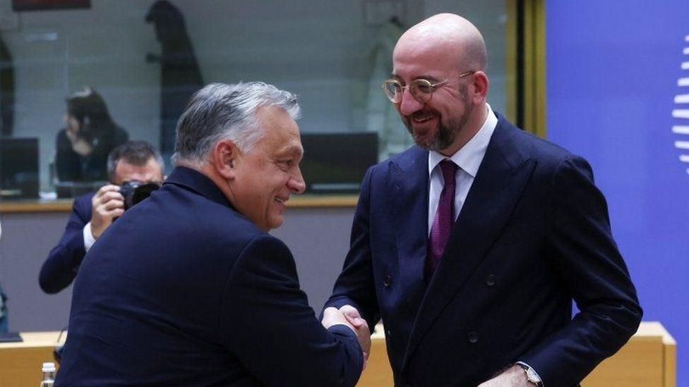 Hungarian Prime Minister Victor Orban and European Council President Charles Michel