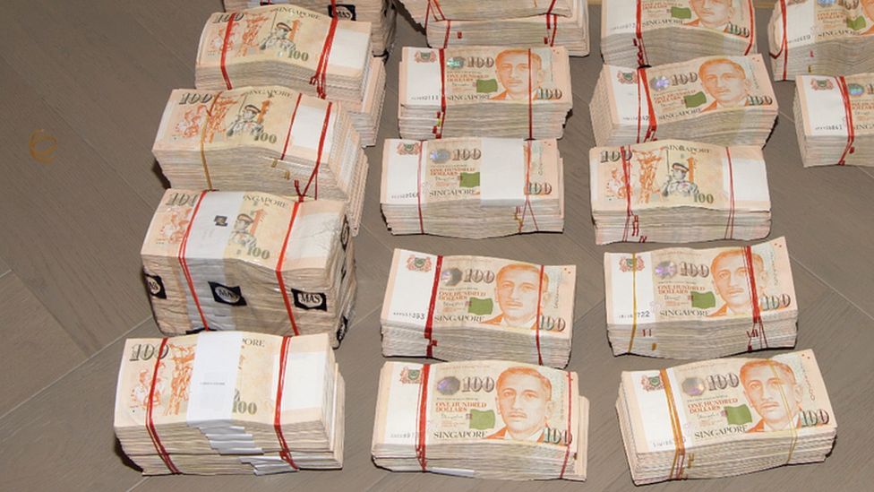 Money seized by the Singapore Police Force.