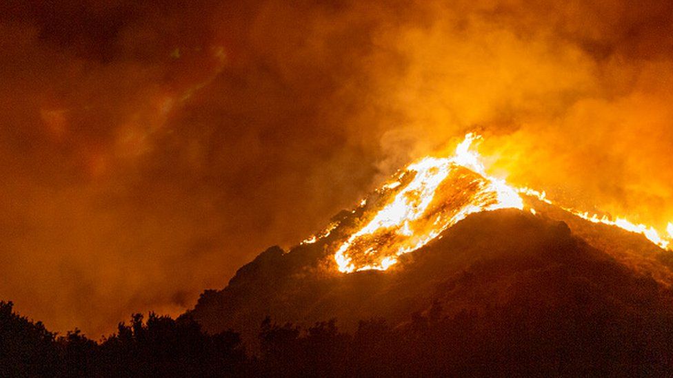 A wildfire in California