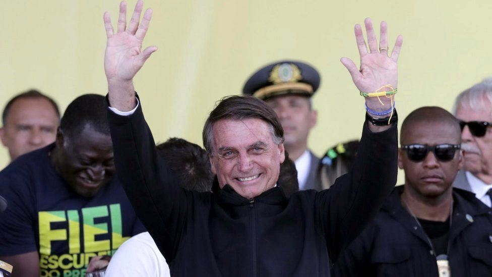 Президент Бразилии Жаир Болсонару участвует в политическом мероприятии в Рио-де-Жанейро, Бразилия, 7 сентября 2022 г.
