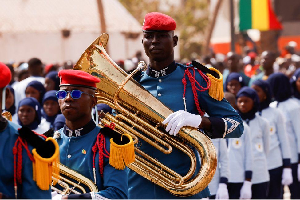 Members of the police force band perform during a military parade marking Senegal's Independence Day in Dakar, Senegal on 4 April 2023.