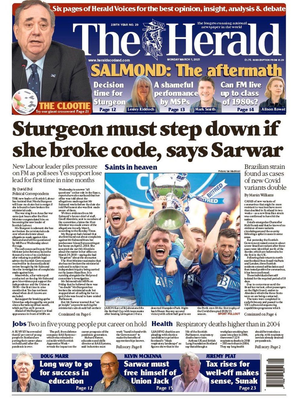 Scotland's papers: Brazil Covid variant and St Johnstone lift cup - BBC ...