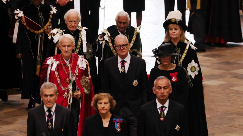 Chief Scientific Adviser Patrick Vallance (C) arrives for the State Funeral of Queen Elizabeth II at Westminster Abbey