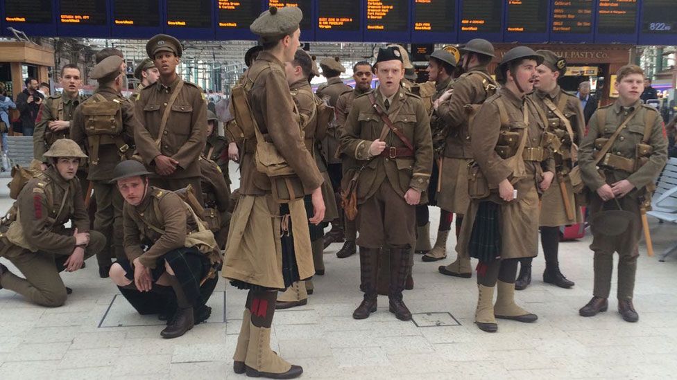 'Ghost Tommies' at Glasgow Central Station in Scotland