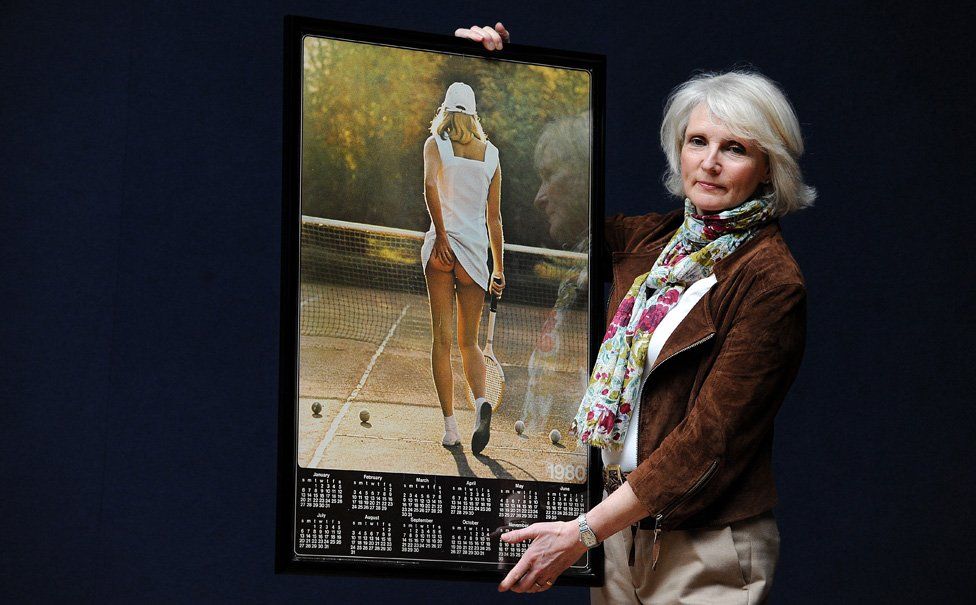 Fiona Walker poses with the famous picture of herself, Tennis Girl