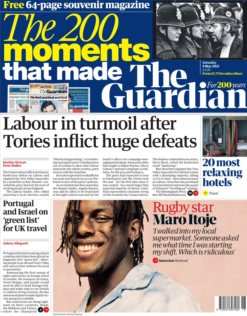 The Guardian front page 8 May 2021