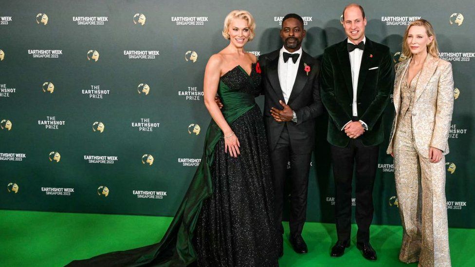 Britain's Prince William, Prince of Wales poses with Australian actress Cate Blanchett