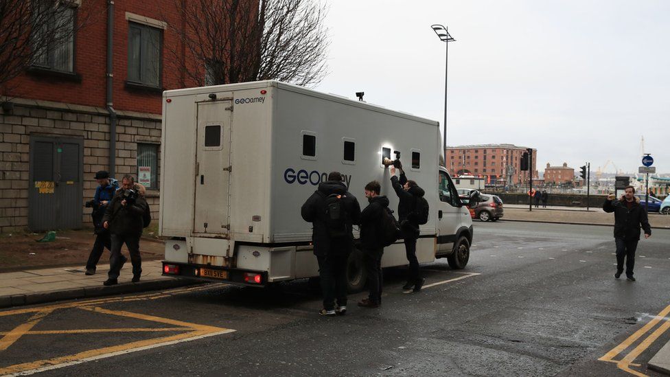 Prison van leaves Liverpool Crown Court after Barry Bennell is sentenced