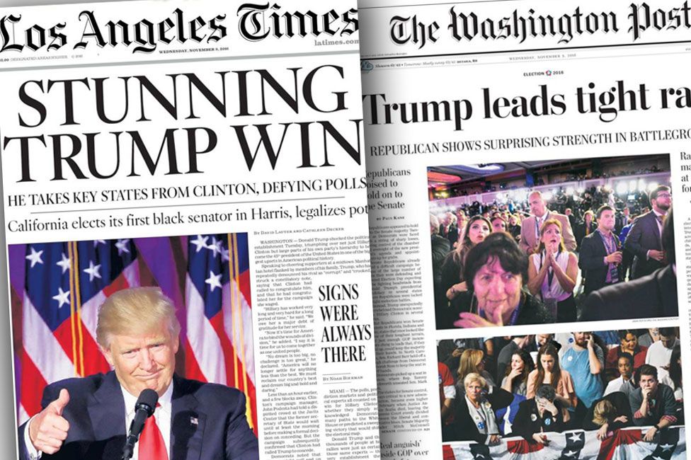 Front pages of Los Angeles Times and The Washington Post