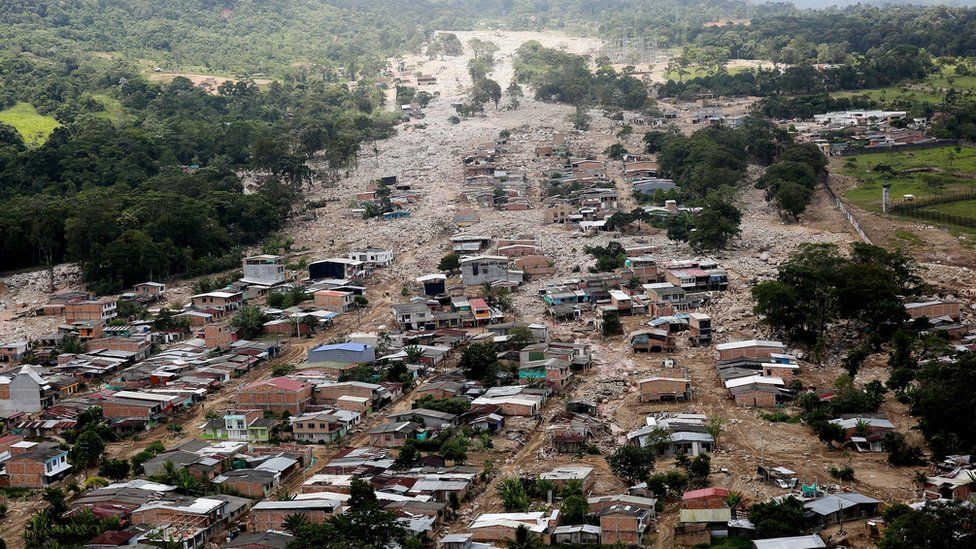 Aerial views shows the devastation in Mocoa, Colombia, 4 April 2017