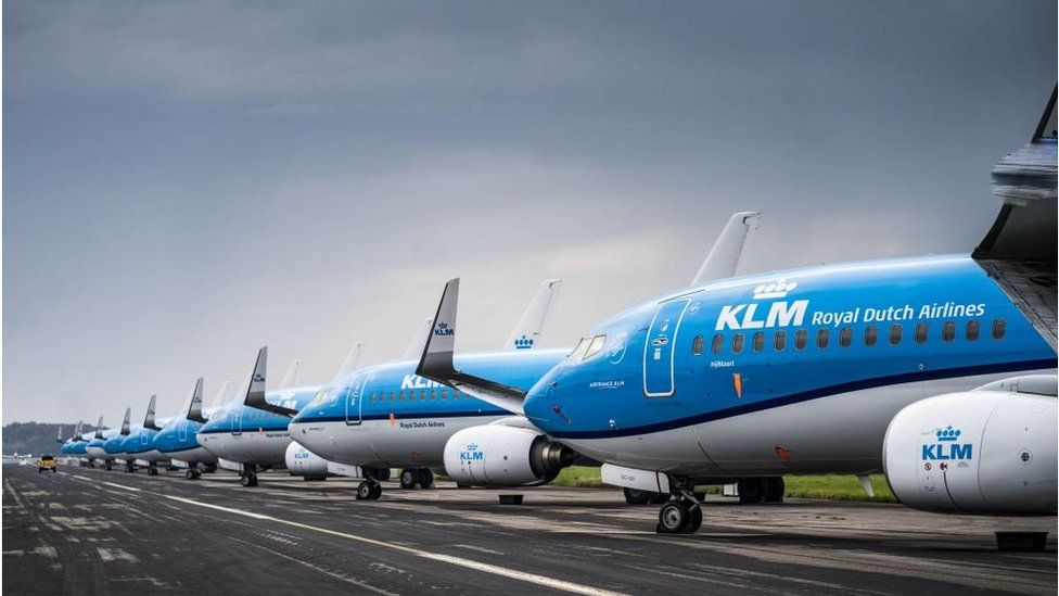 Parked KLM planes
