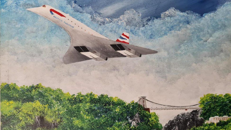 Douglas Hunt's painting of Concorde and Clifton Suspension Bridge
