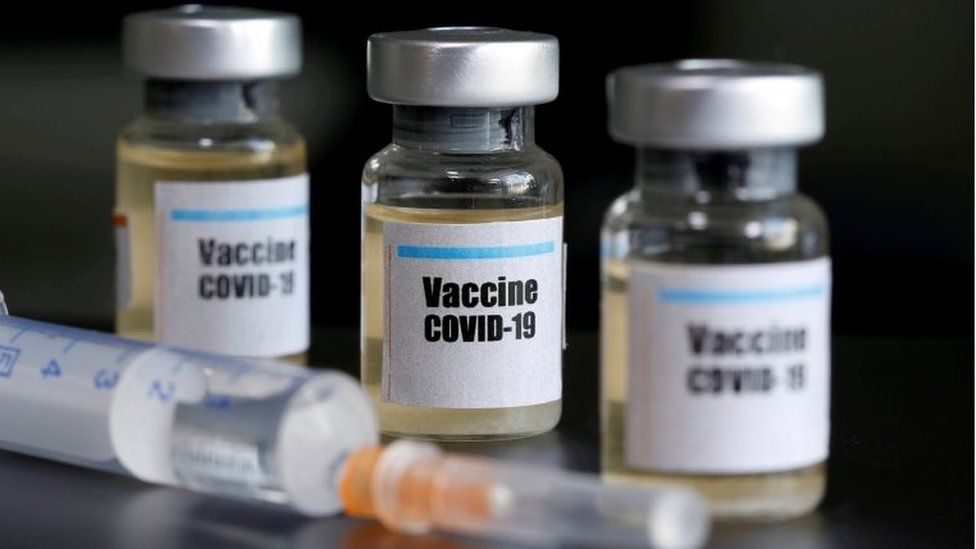 Mock up of coronavirus vaccine phials