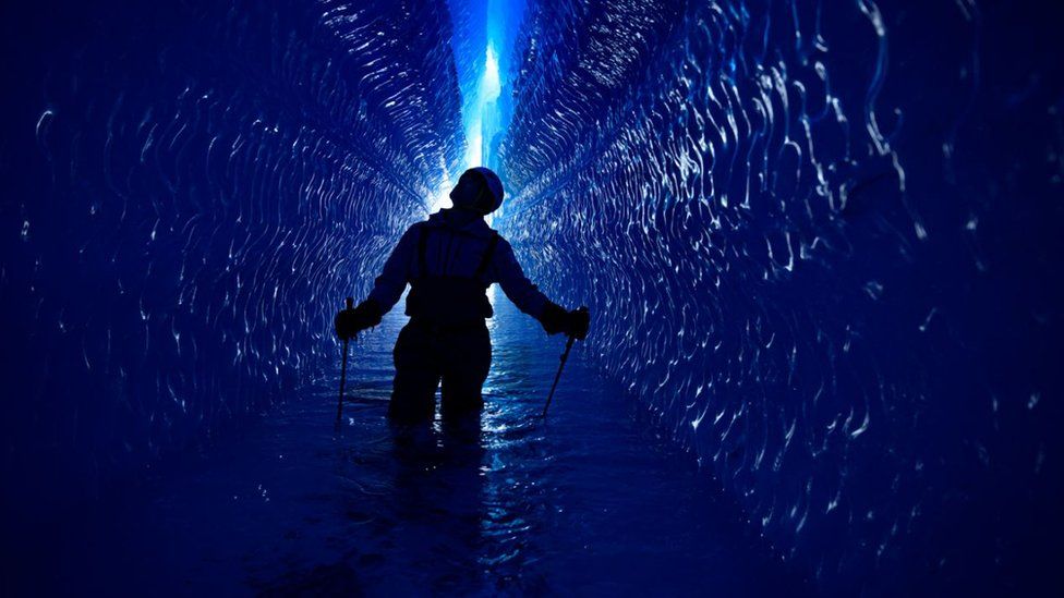 Lewis Pugh in an Antarctic tunnel
