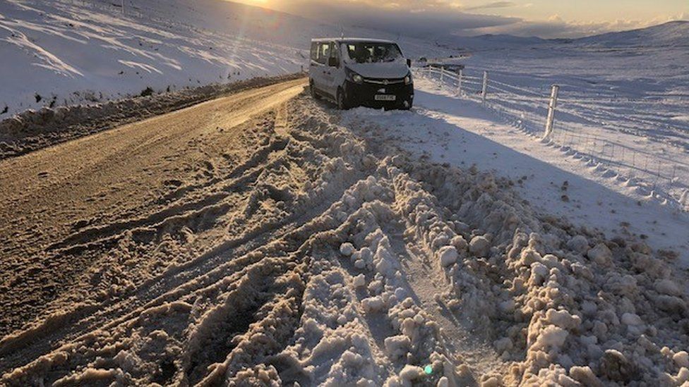Truck stuck in Shetland icy conditions
