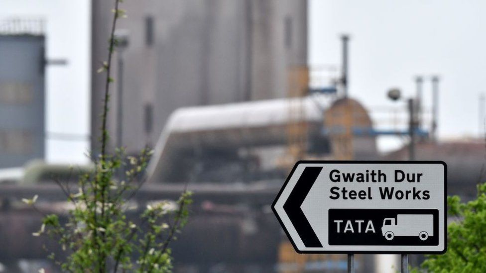 Tata steel sign in Port Talbot