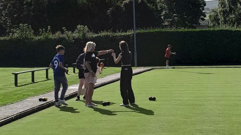 Players on the green at Ballaugh Bowling Club