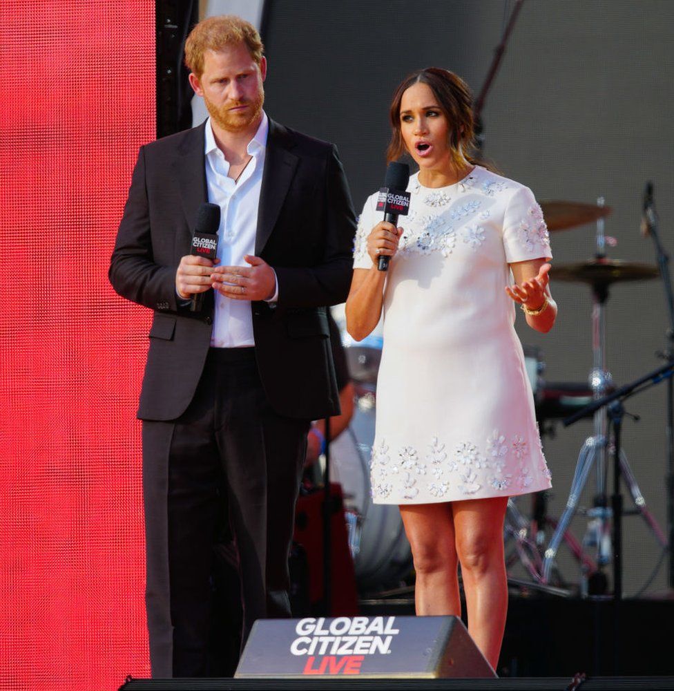 Duke and Duchess of Sussex on stage in New York