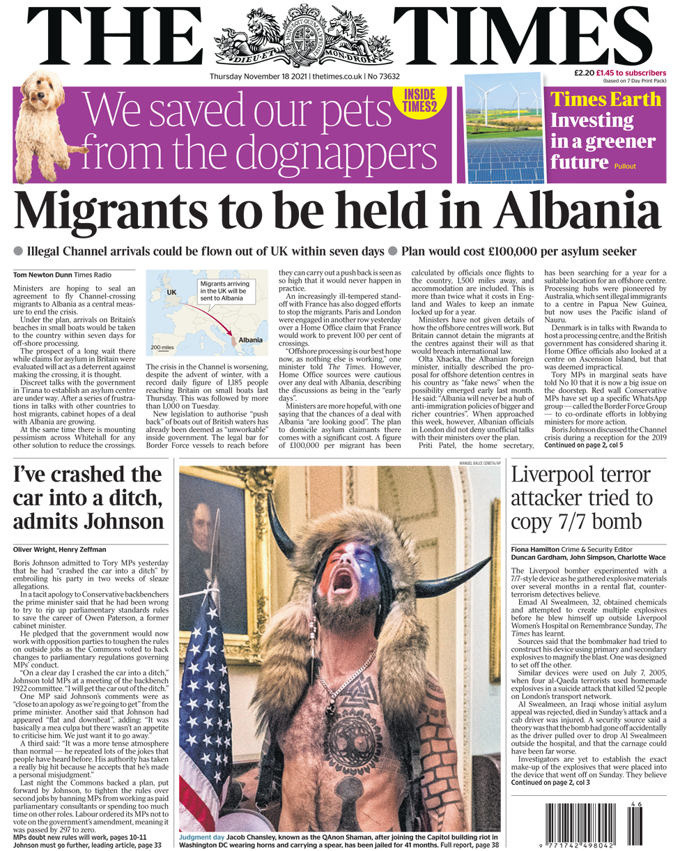 Front page of the Times