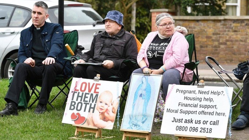 Anti-abortion campaigners outside clinic
