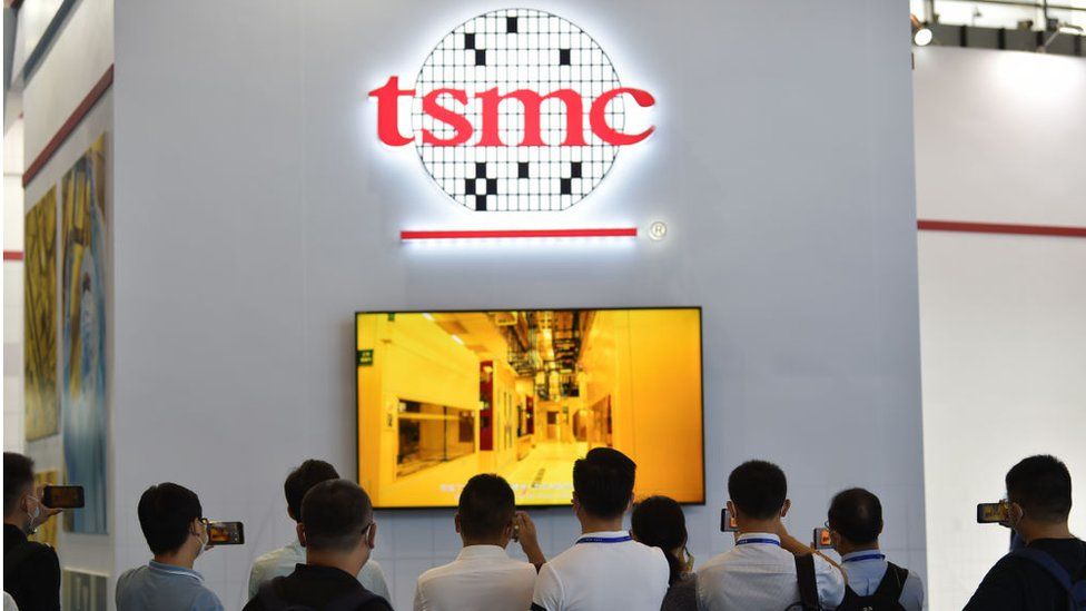 Visitors visit the TSMC exhibition area at the 2020 World Semiconductor Conference in Nanjing, East China's Jiangsu province, August 27, 2020. February 28, 2022