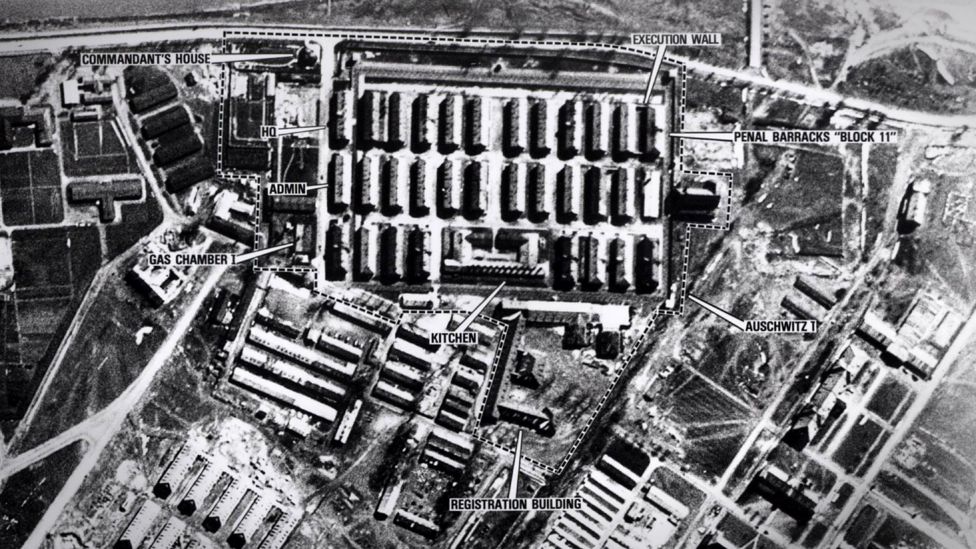 Aerial view of Auschwitz in WW2
