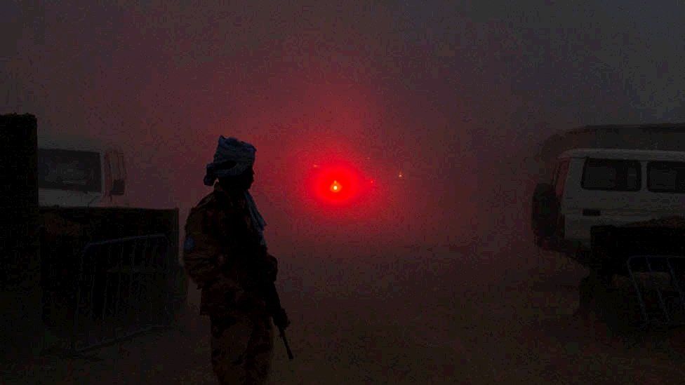 United Nations peacekeeper secures the Minusma base after a mortar attack in Kidal 08/06/2017