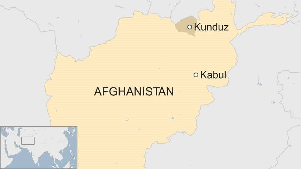 Map of Afghanistan with Kunduz in the north marked