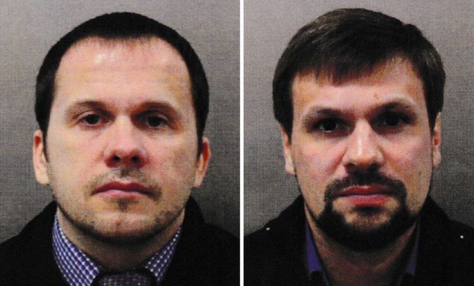 A composite picture showing Alexander Petrov and Ruslan Boshirov, two suspects in the Salisbury attack, images taken from the travel documents they used to enter the UK