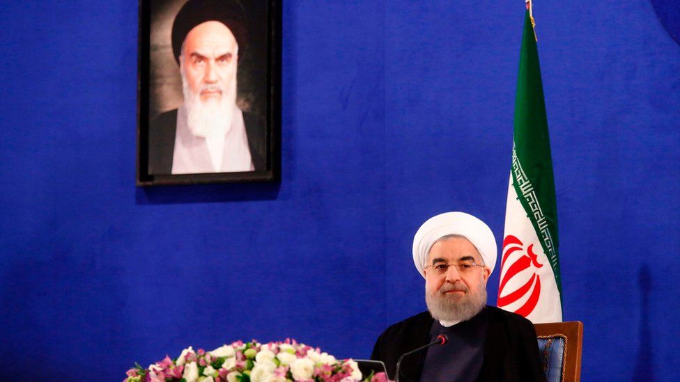 Iranian President Hassan Rouhani holds a press conference in Tehran