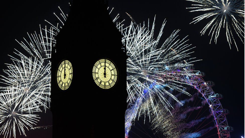 Fireworks light up the London skyline and Big Ben just after midnight on January 1, 2017