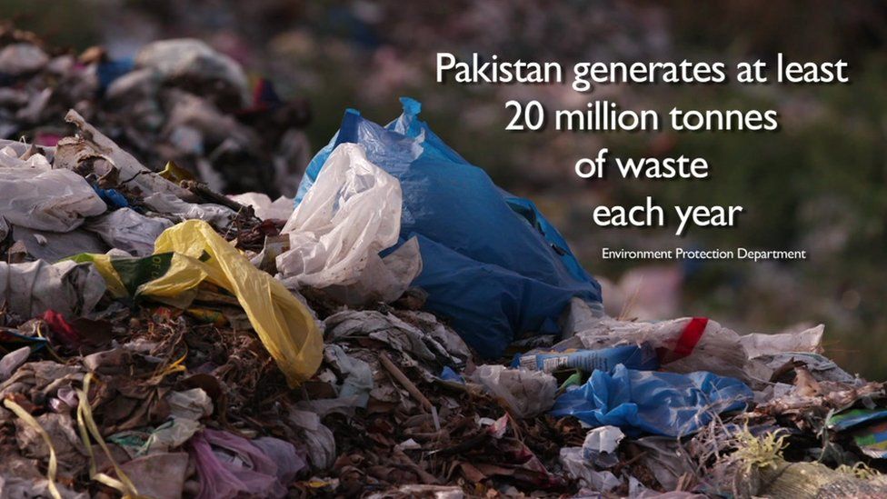 Poster image stating 'Pakistan generates at least 20 million tonnes of waste each year. Source: Environment Protection Department