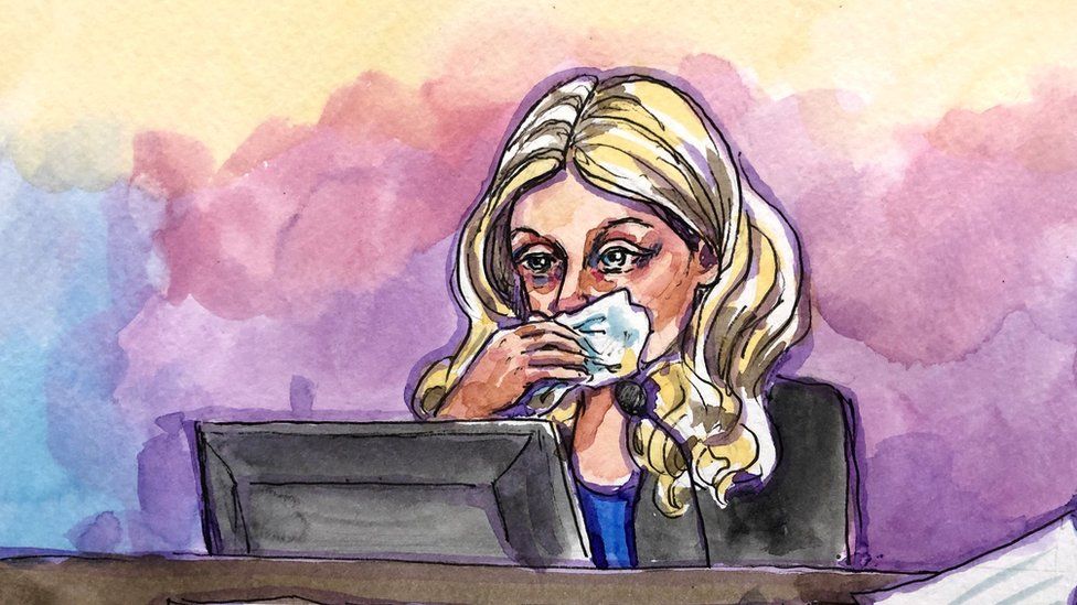 Elizabeth Holmes becomes emotional in court (sketch)