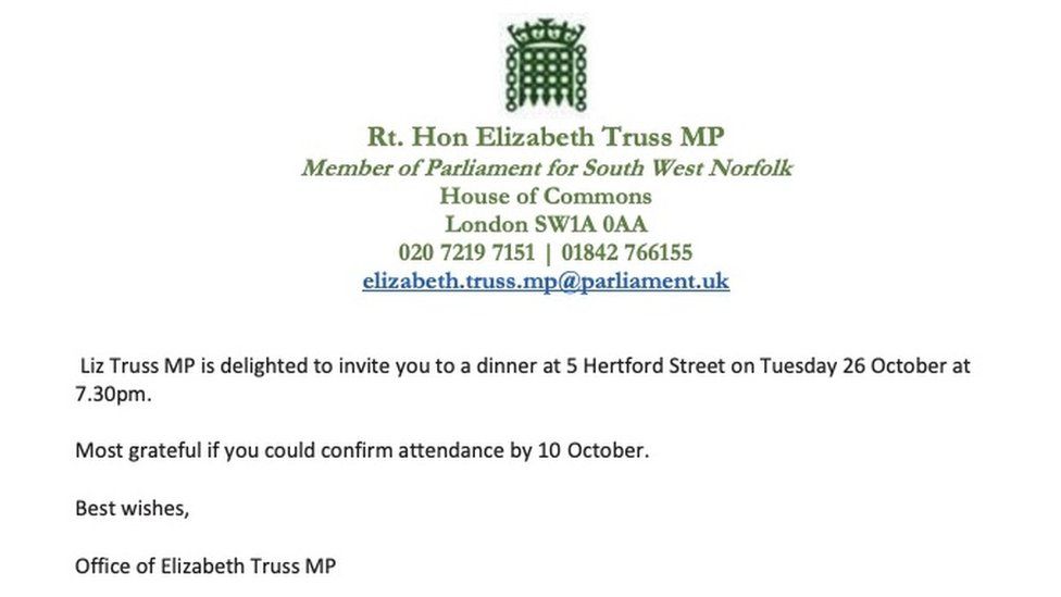 An invitation sent by Liz Truss's office