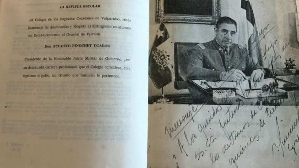 A page in the school newspaper proudly displays a picture of Gen Augusto Pinochet