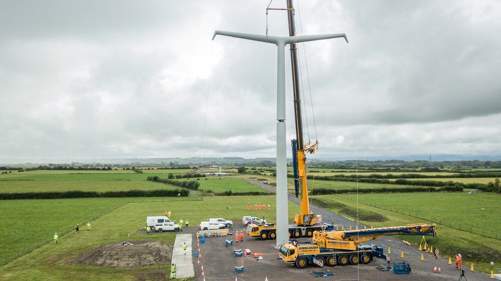 T pylon - a new design of electricity pylon, which has been erected in Somerset.
