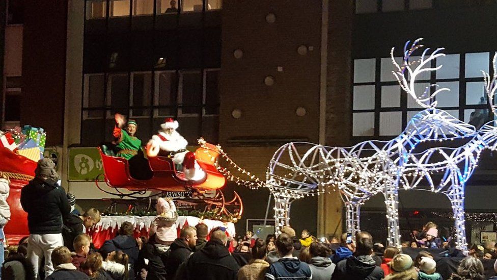 A photo of Santa on a sleigh at the 2018 Swansea Christmas parade