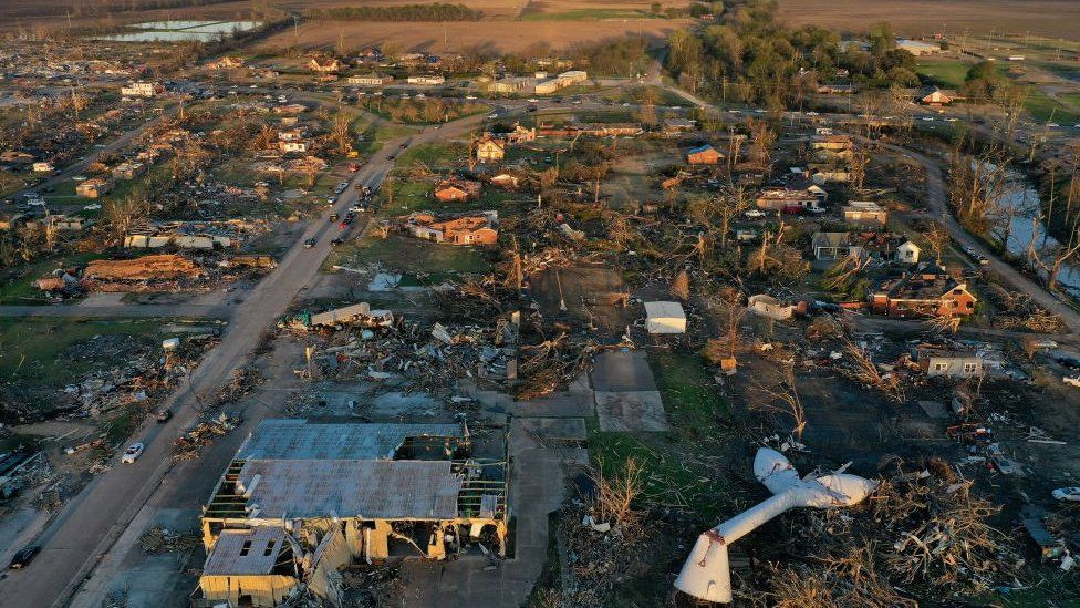 An aerial photo showing the destruction of the tornado that hit Mississippi on Friday night