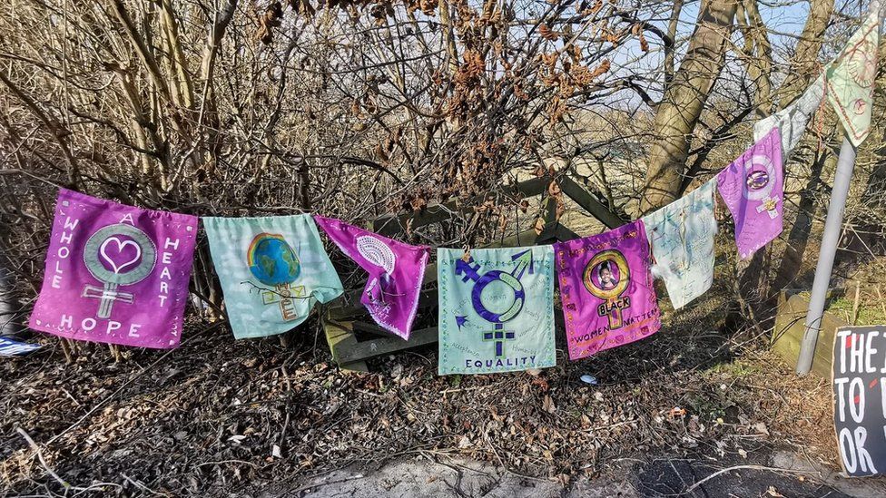 Banners hanging from a tree