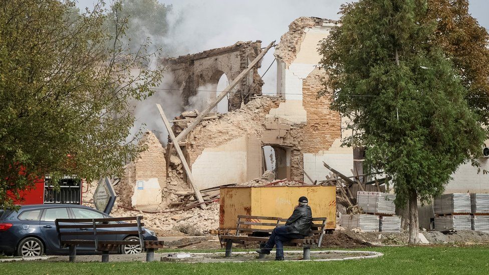 Damaged building in Bila Tserkva in Ukraine