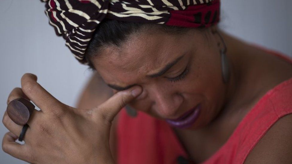 Brazilian politician and Niteroi councilwoman Taliria Petrone gets emotional during an interview with AFP at the Niteroi Municipal Chamber in the city of Niteroi, Rio de Janeiro, Brazil, on March 19, 2018.