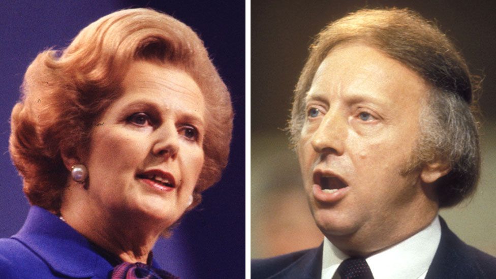 Headshots of Margaret Thatcher and Arthur Scargill