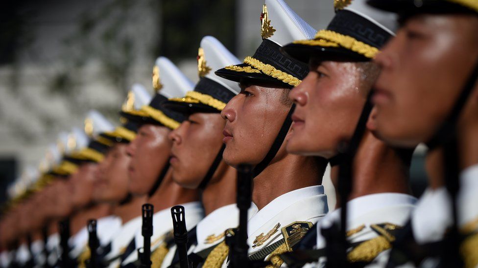 Chinese soldiers rehearsing for the 1 October parade