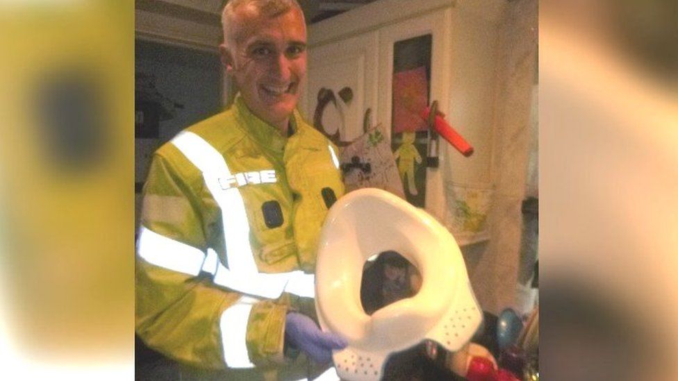 Firefighter with freed potty seat