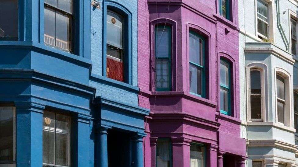 Colourful House Fronts on Lancaster Road in Notting Hill area, London, England, UK. (Photo by: Education Images/Universal Images Group via Getty Images)